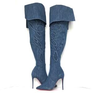 Christian Louboutin Kate Botta Alta Loubi Jeans Over The Knee Denim Boots 36.5